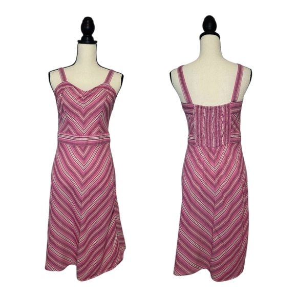 Tommy Hilfiger Dress Pink White Chevron Striped Vneck Strap Stretchy Back Size S - Picture 1 of 8